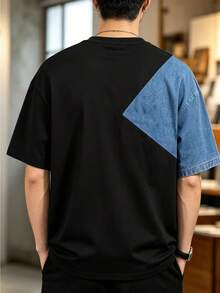 Manfinity Dauomo Men's Standard Size Pocket Contrast Color Loose Fit Casual Round Neck T-Shirt - Multicolor - View 3