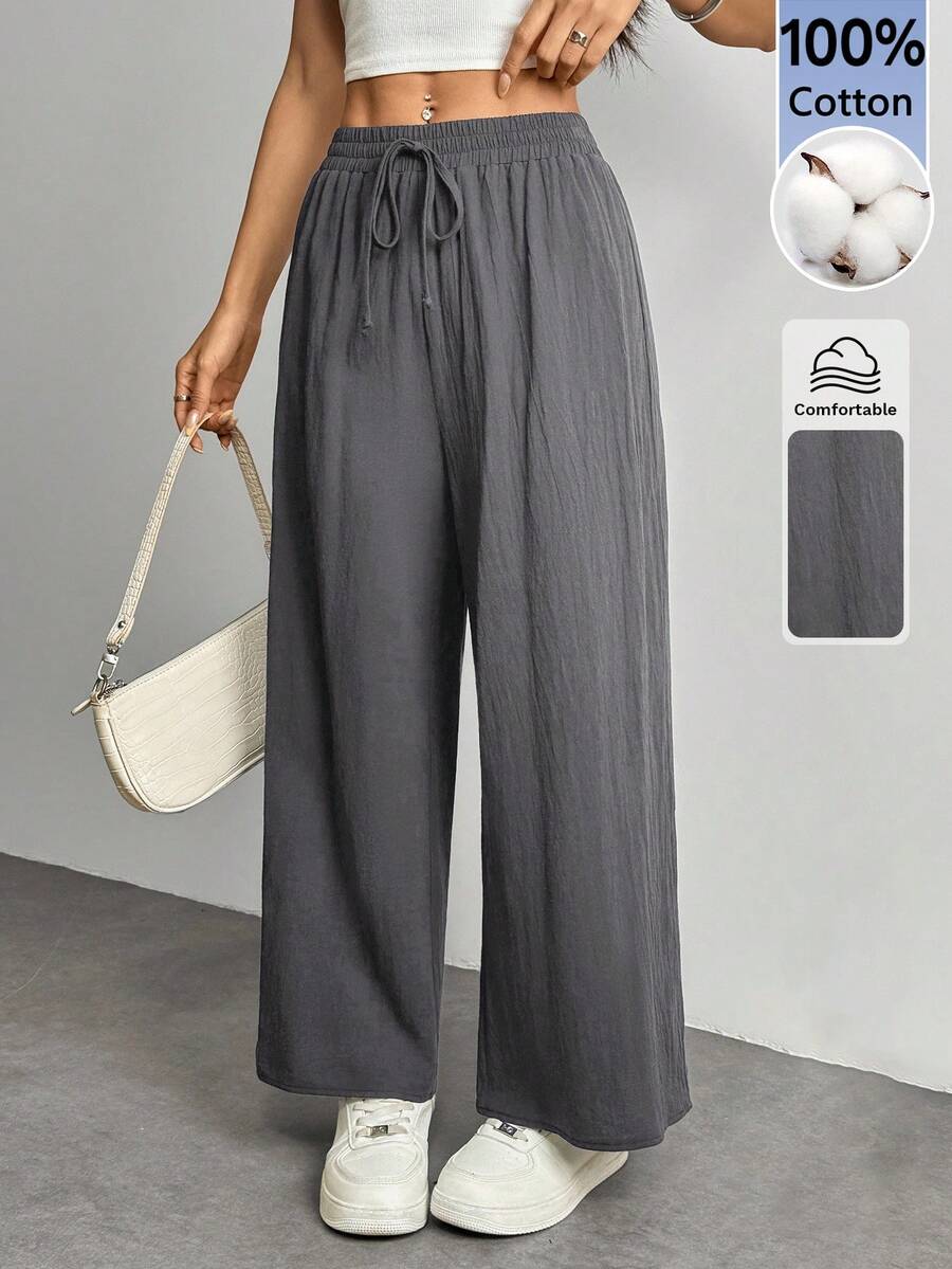 SHEIN PETITE Pantaloni casual in lino color cachi corti, pantaloni da lavoro autunnali per donna