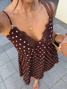 Serisse Women's Polka Dot Print Backless Camisole Mini Dress - Brown - View 3