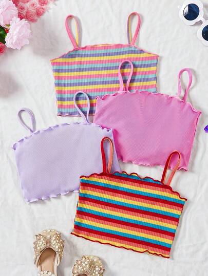 SHEIN Bộ 4 áo hai dây dệt kim màu trơn cho bé gái