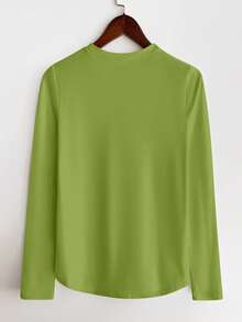 SHEIN LUNE Solid Color Casual Comfortable Versatile Long Sleeve T-Shirt For Women - Olive Green - View 2
