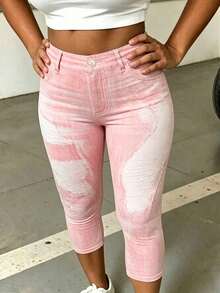 Rovax Leggings casuales de talla grande de unicolor con bolsillos sesgados y rotos - Negro - Ver 3