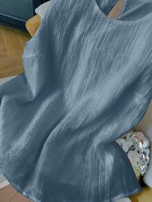 GlowEve CURVE Plus Size Women Solid Color Round Neck Casual Versatile Tank Top - Dusty Blue - View 3