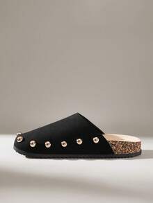 Solecia Women's Shoes Black Versatile Casual Rivet Decorative Beach Slippers - Black - View 6