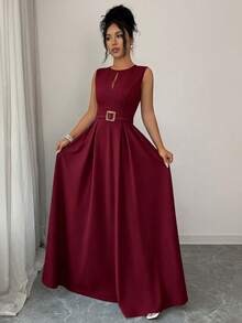 Elenzga Women's Elegant Romantic Sleeveless Flowing Casual Dress - Burgundy - View 4