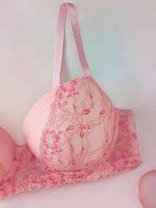 Elorette Sujetador inalámbrico con acolchado, encaje, parches y estampado floral, con alto soporte y elevación, tallas grandes - Rosa - Ver 9