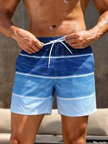 Manfinity KASUA Men's Contrast Color Drawstring Waist Beach Shorts, Summer, Holiday - Blue - View 4