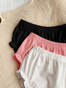 3pcs Baby Girl Knitted Casual Solid Color Elastic Waist Triangle Briefs - Multicolor - View 6
