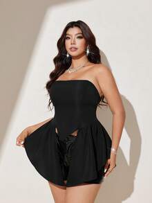 Viva Relle Sexy trägerloses asymmetrisches Crop Top in Große Größen - Schwarz - Übersicht 6