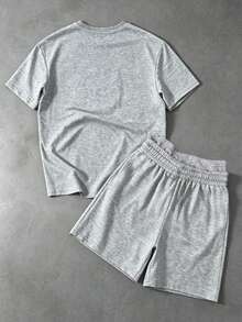 PAVTROS Men's Street Number Print T-Shirt And Shorts Set, Holiday - Light Grey - View 2