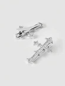 MortiRose Shiny Palace Style Chic Rhinestone Cross Metal Hair Clips, Stylish Side Bangs Hairpins, High-Quality Halloween  Hair Accessories, Head Accessories - Silver - View 6