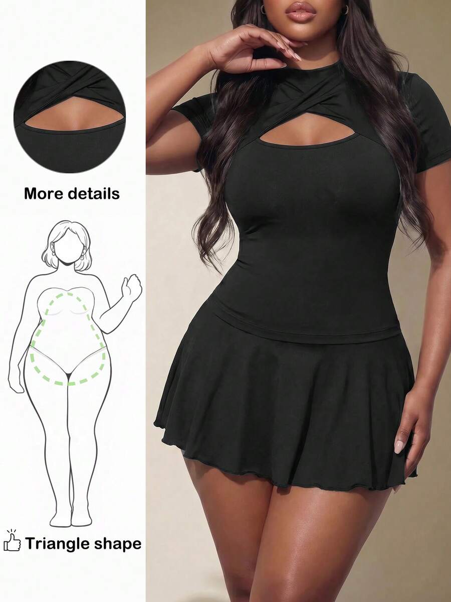 Truni Falda acampanada de talle alto asimétrica talla grande - Negro - Ver 1