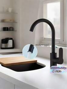 1PC Stainless Steel Kitchen Faucet - Swivel Hot Cold Water Tap For Sink Splash Proof Rotatable Kitchen Items Accessories Tools - Black - View 1