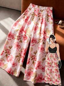 GlowEve CURVE Elegante Blumenmuster Kontrastfarben Hose in Große Größen, elastischer Bund, geeignet für tägliche Pendelstrecken, Ausflüge, Partys, Urlaub - Verschiedenfarbig - Übersicht 6