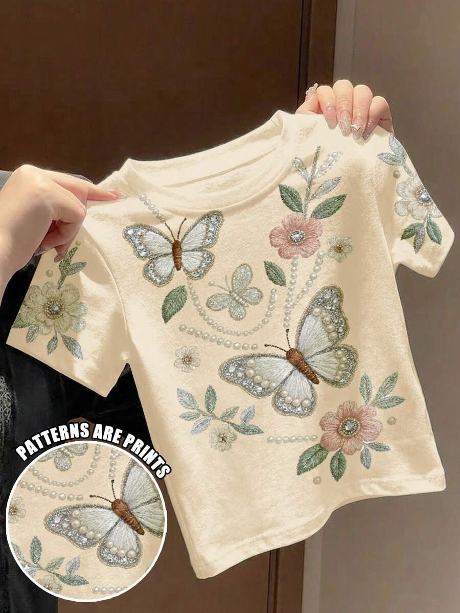 少女壓花T恤,波西米亞野花上衣,植物上衣,復古植物圖案T恤,馬卡龍色系花卉自然上衣,園藝愛好者禮物,Chill Chill,嬰幼兒與兒童圖案上衣,少女休閒簡約圓領短袖T恤,適合夏季,可愛夏季穿搭,夏季兒童用品,夏季出遊用品,韓系風格,舒適自在,時尚兒童,Y2K,Kawaii,派對,日常,度假,可愛,舒適,鄉村風,週末休閒,家庭出遊,拍照穿搭 - 彩色 - 查看 1