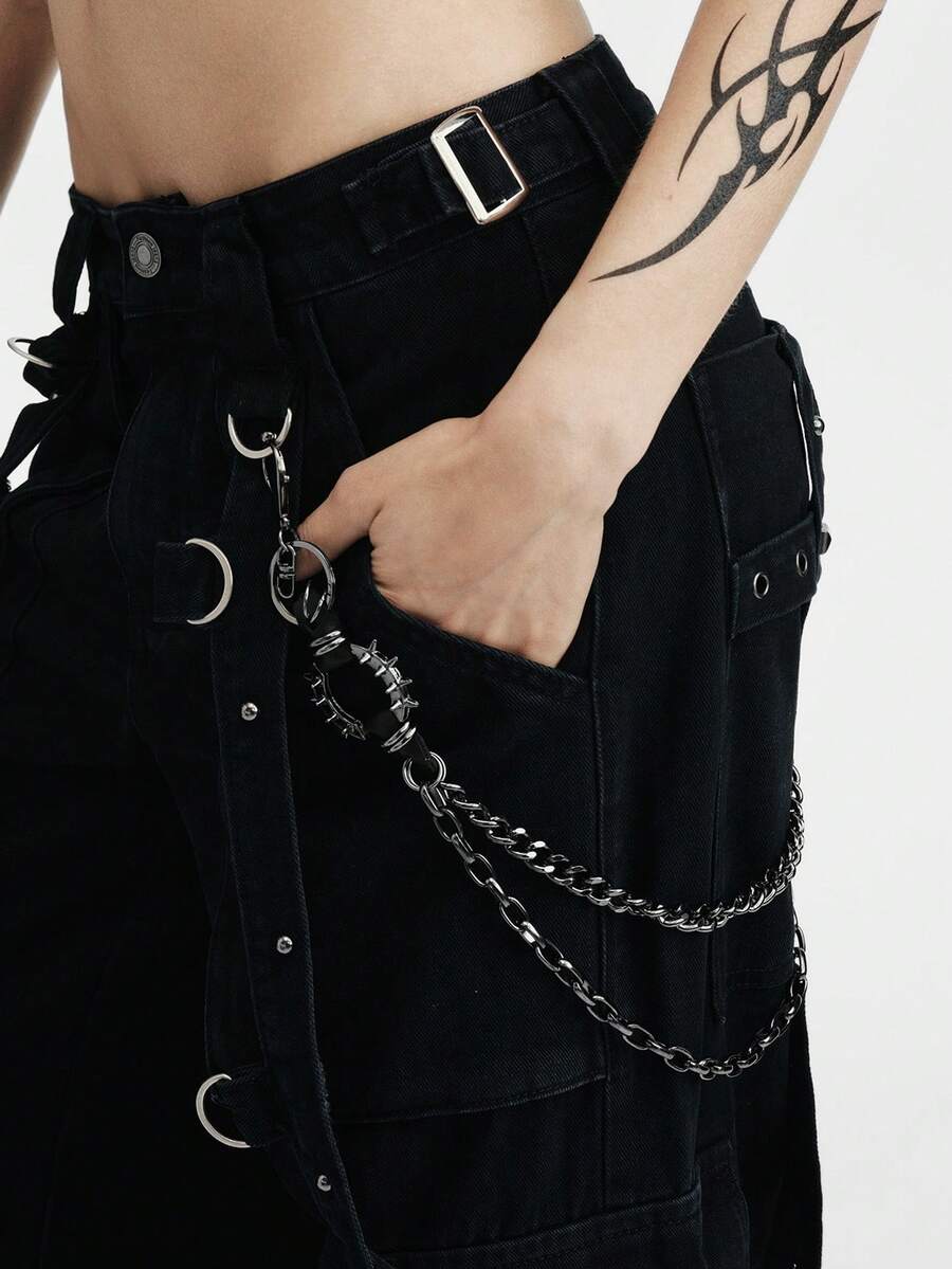 MortiRose Steampunk Metal Pants Chain For Coats And Dresses, S Pants Street Halloween Summer, School Fall, Autumn, Halloween - Black - View 1