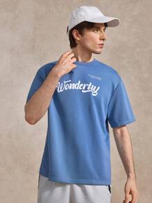 Courvante Men Slogan Graphic Drop Shoulder Tee For Your Tennis Boyfriend - Blue - View 4