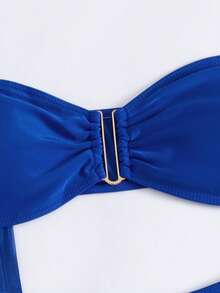 Bonvoyette Summer Beach U Wired Bandeau Bikini With Beach Pants - Royal Blue - View 6