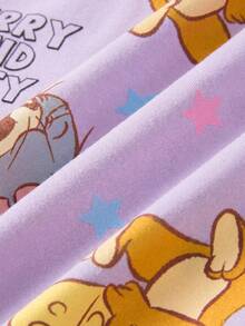 TOM & JERRY X SHEIN 少女卡通印花短袖上衣和短裤睡衣套装 - 紫色 - 查看 6