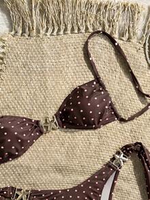 Swim Mod Conjunto de Maiô Bikini Feminino de Duas Peças com Estampa Tropical, Casual de Férias - Multicolorido - Visão 4