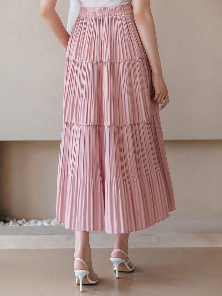 Women's Purple Chiffon High Waist A-Line Skirt, Pleated Flared Skirt, Versatile For Spring & Summer