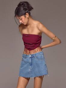 MUSERA Áo croptop quây ngực đính tua rua, tua rua đính sequin, phong cách mùa xuân hè, kỳ nghỉ, Ibiza, Roja De Sol - Màu đỏ tím - Xem 3