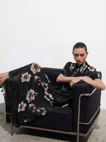 Aveloria Modichic Đầm ngắn tay xếp ly phía trước bằng vải chiffon thanh lịch, đa năng, thích hợp cho việc đi làm. - màu đen - Xem 6