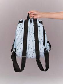ROMWE 1Pc Blue Kawaii College Wind Star Pattern With Wing Lace Bar Card Cover Multi-Pocket Backpack Fashionable And Casual Large-Capacity Women's Backpack, Simple And Cute Versatile Style, Suitable For School, Commuting, Daily Leisure Use - Blue - View 4