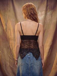 Fembélia Women's Elegant Sexy Solid Color Lace Camisole Top, Summer Golf Pastal - Brown - View 2