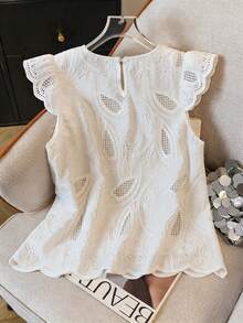 SHEIN Franclia Blouse d'été blanche élégante et romantique pour femmes, avec col carré et manches courtes, brodée - Blanc - Voir 2