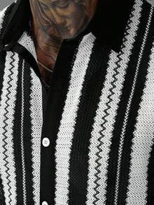 SLATEMANN Men's Casual Mesh Patchwork Street-Style Shirt - Black and White - View 3