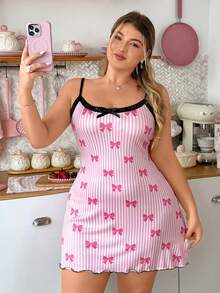 Slumberry CURVE Cute & Sweet Striped Bow Contrast Color Plus Size Nightgown - Multicolor - View 5