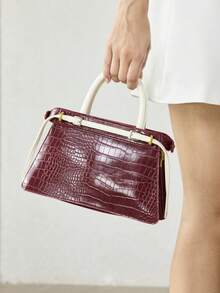 MOTF PREMIUM BOLSO DE MANO PARA DAMAS, BOLSO DE VIAJE CON HEBILLA EXQUISITA Y CONTRASTANTE - Patrón de cocodrilo rojo y blanco - Ver 7