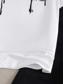 Coolqubz 2 piezas Conjunto de camiseta casual de cuello redondo estampada y pantalones con cordón para adolescentes, adecuado para uso diario, ir al trabajo y actividades al aire libre - Blanco y Negro - Ver 5