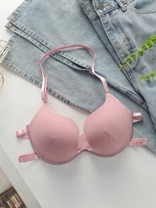 SHEIN 1件装女士露背挂脖无钢圈文胸 - 粉色 - 查看 6