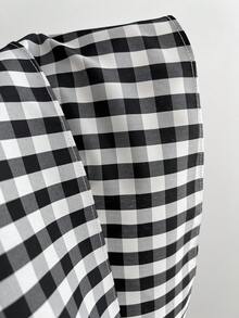 Elamini 女士夏季格子褶皱双层下摆吊带连衣裙 - 黑與白 - 查看 6