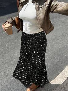 GalTyme Falda de lunares negros y blancos de talla grande - Blanco y Negro - Ver 1
