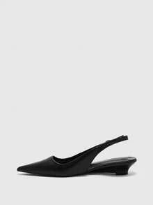 CUCCOO BIZCHIC Women Shoes Spring Summer Pointed Low Heel Comfortable Back Empty Buckle Women's Flat Shoes Solid Color Commuter Daily Versatile Dating Party - Black a - View 3