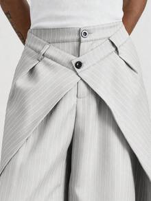 TOKVUE Men's Striped Wide Leg Pants With Double Waistband Design - Flint Stone - View 3