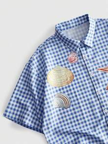 ROMWE MEN Men's Plaid Starfish Print Short Sleeve Casual Shirt - Multicolor - View 3
