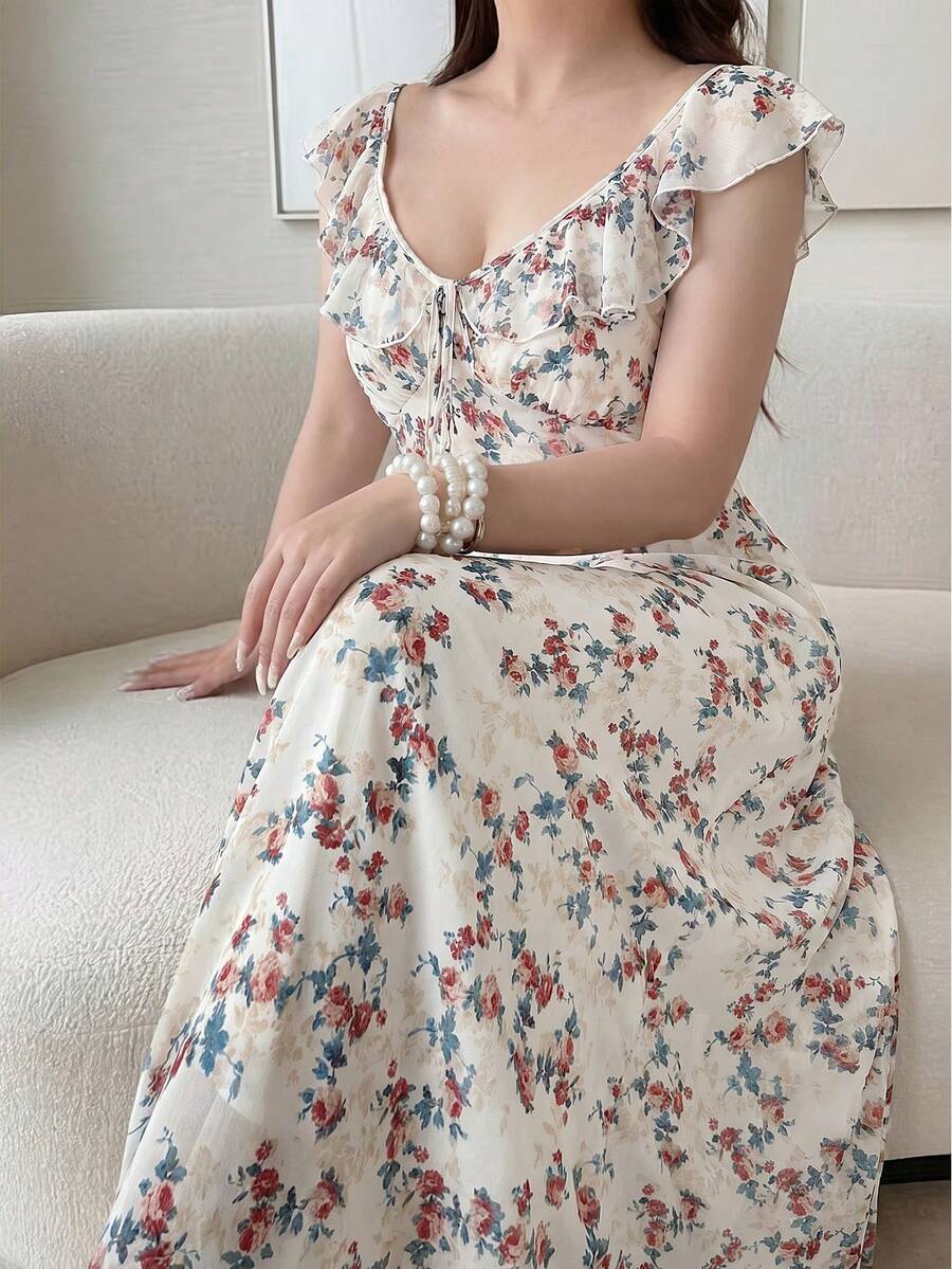 Vibekara 大码女式休闲度假绿色碎花无袖连衣裙 - 彩色 - 查看 1