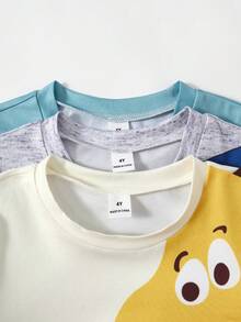 3pcs/Set Young Boys Loose Casual Cute Cartoon Animal Print Contrast Sleeve T-Shirt Set, Suitable For Daily, Commute, Leisure, Vacation, Sports - Multicolor - View 6