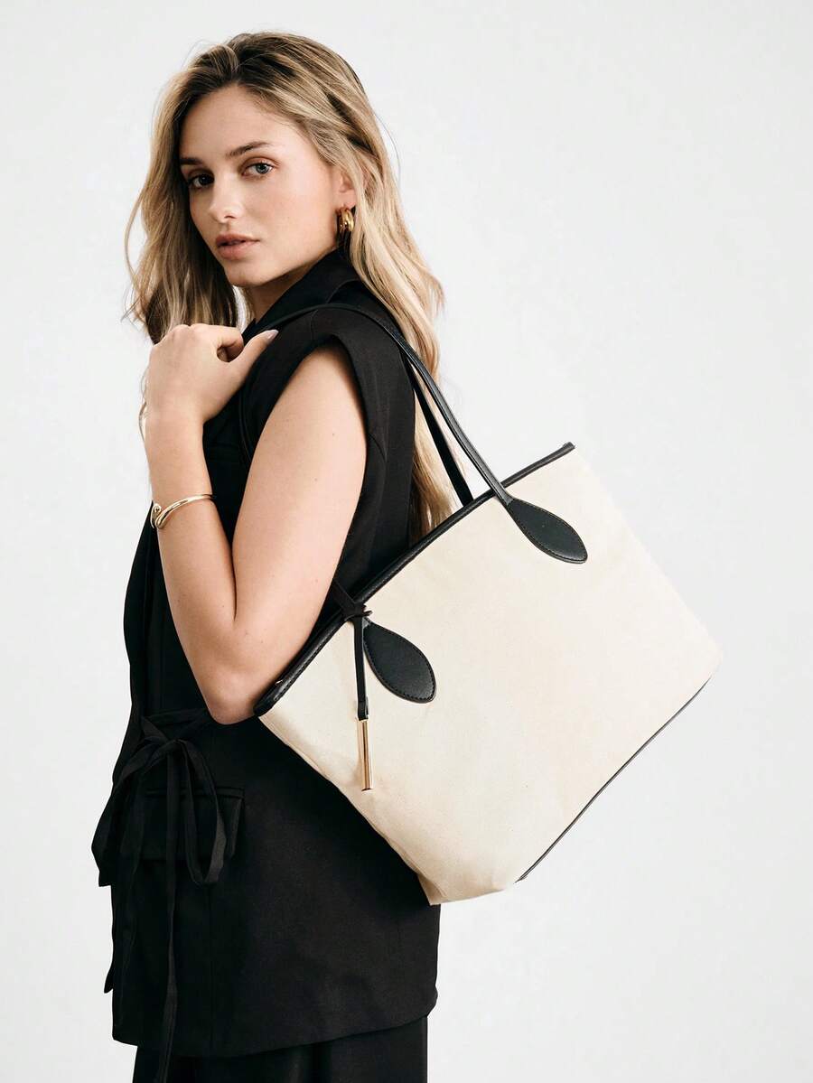 SHECARRY Women's Shoulder Tote Bag, School Trip, Commute, Work, Elegant Handbag, Large Handle Bag. - Beige - View 1
