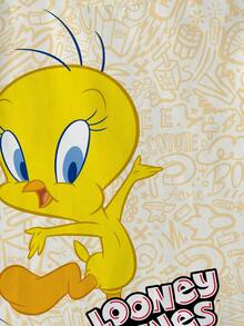 LOONEY TUNES X SHEIN Áo thun in hình hoạt hình toàn thân, dành cho bé gái. - trắng - Xem 4