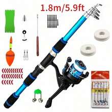 1.8m Telescopic Fishing Rod With Bait Thrower, Rigid FRP Material, Portable Carp Spinning Fishing Rod, Includes Spinning Reel, Fishing Bait, Hooks, Fishing Rod Kit - Multicolor - View 11