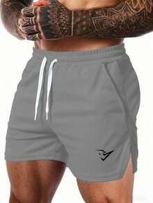 GymBeat Pantalones cortos deportivos casuales de unicolor con cintura con cordón para hombres, versátiles para verano, gimnasio, vacaciones - Gris Claro - Ver 1