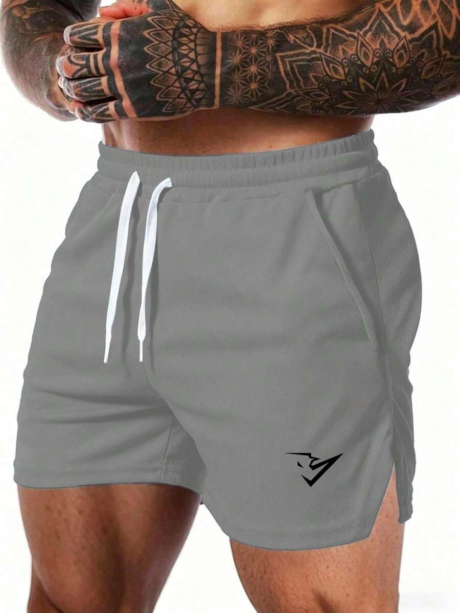 GymBeat Pantalones cortos deportivos casuales de unicolor con cintura con cordón para hombres, versátiles para verano, gimnasio, vacaciones - Gris Claro - Ver 1