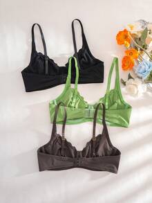DesireSculpt 3pcs Seamless Wavy Rim Underwire Bras - Multicolor - View 2