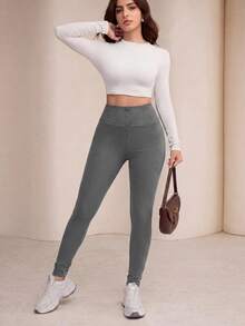 Modelyn Women's Casual Comfortable Button-Up Leggings - Dark Grey - View 6