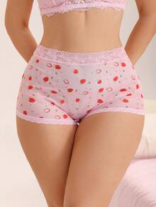 Fashionable Mesh Printed Women's Underwear - Pink - View 3